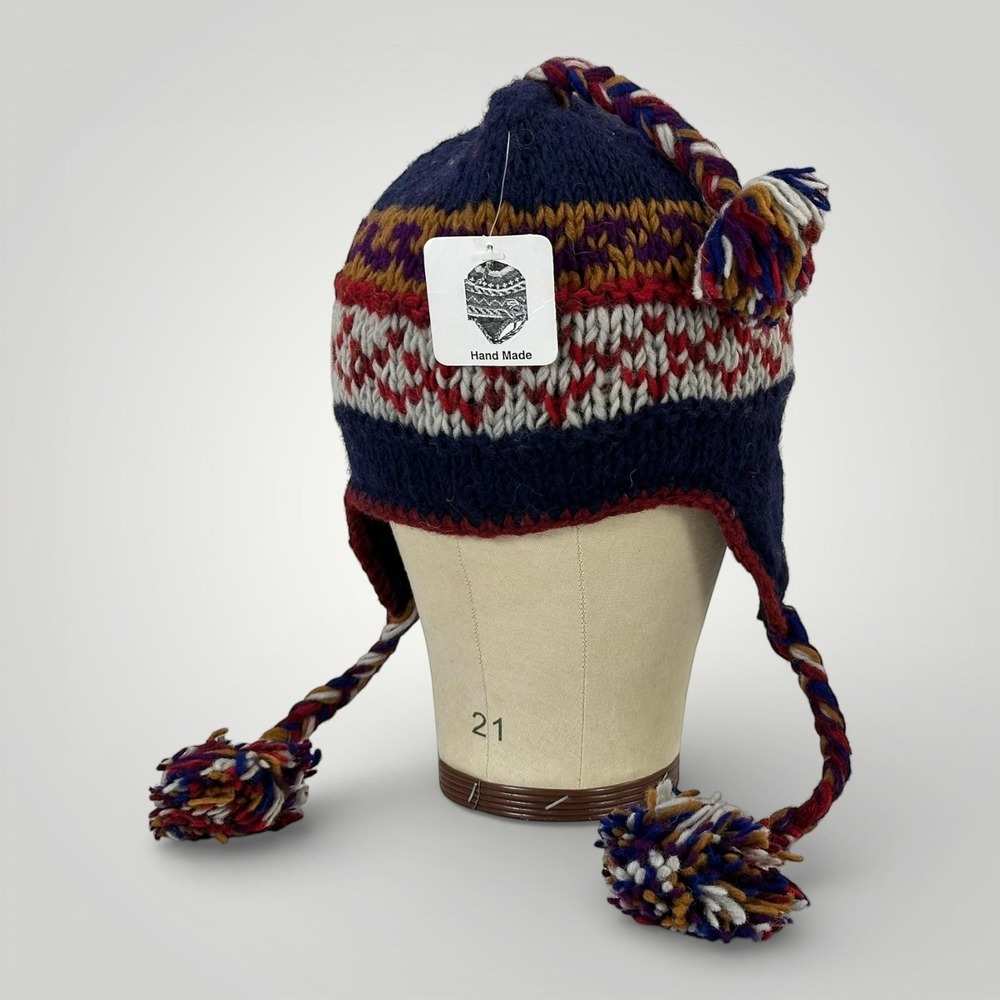 NEW Handmade Hat Women One Size Multicolor Fair Isle Ear Flap Trapper Wool Nepal